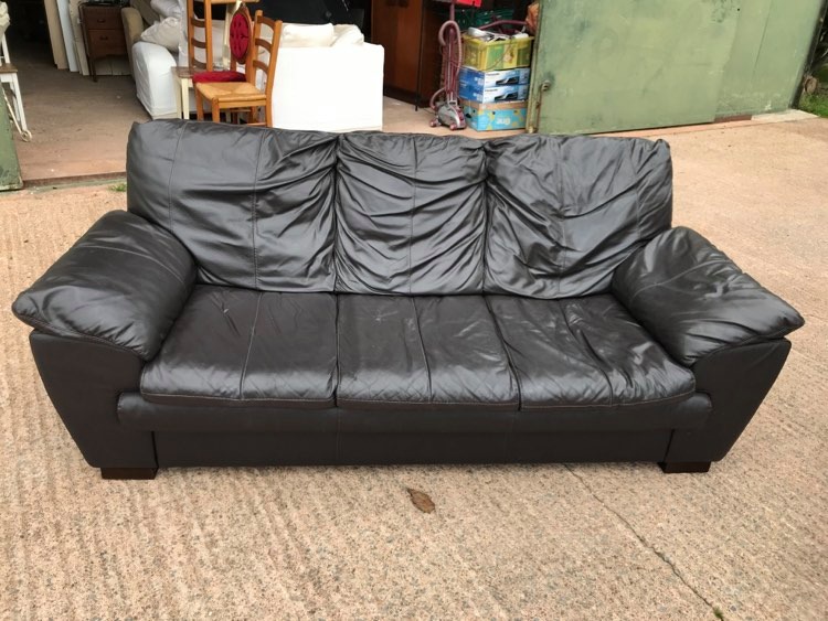Dark Chocolate Brown 3 seater leather sofa. 86" long, 35" deep, 33" tall